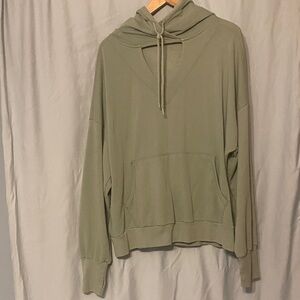 Women’s Lightweight Sage Green Hooded Sweater with V Cutout L.i.F.E. Love is For